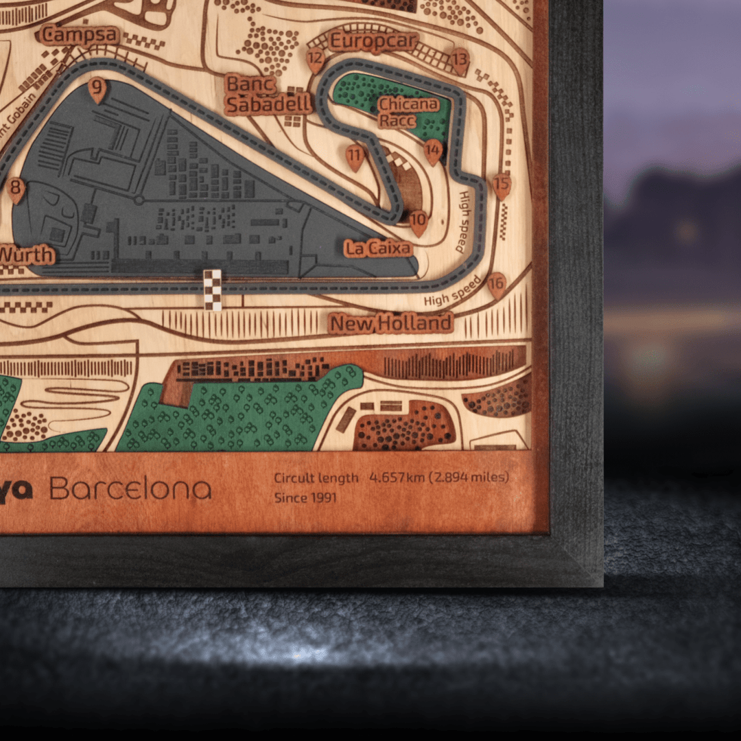 FORMULA 1 CIRCUIT DE BARCELONA - CATALUNYA 3D WOOD MAP - ZeWood