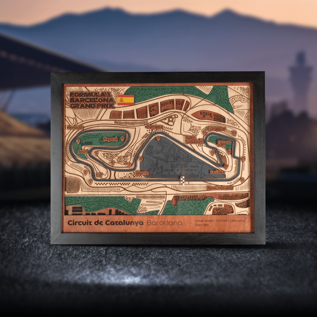 FORMULA 1 CIRCUIT DE BARCELONA - CATALUNYA 3D WOOD MAP - ZeWood