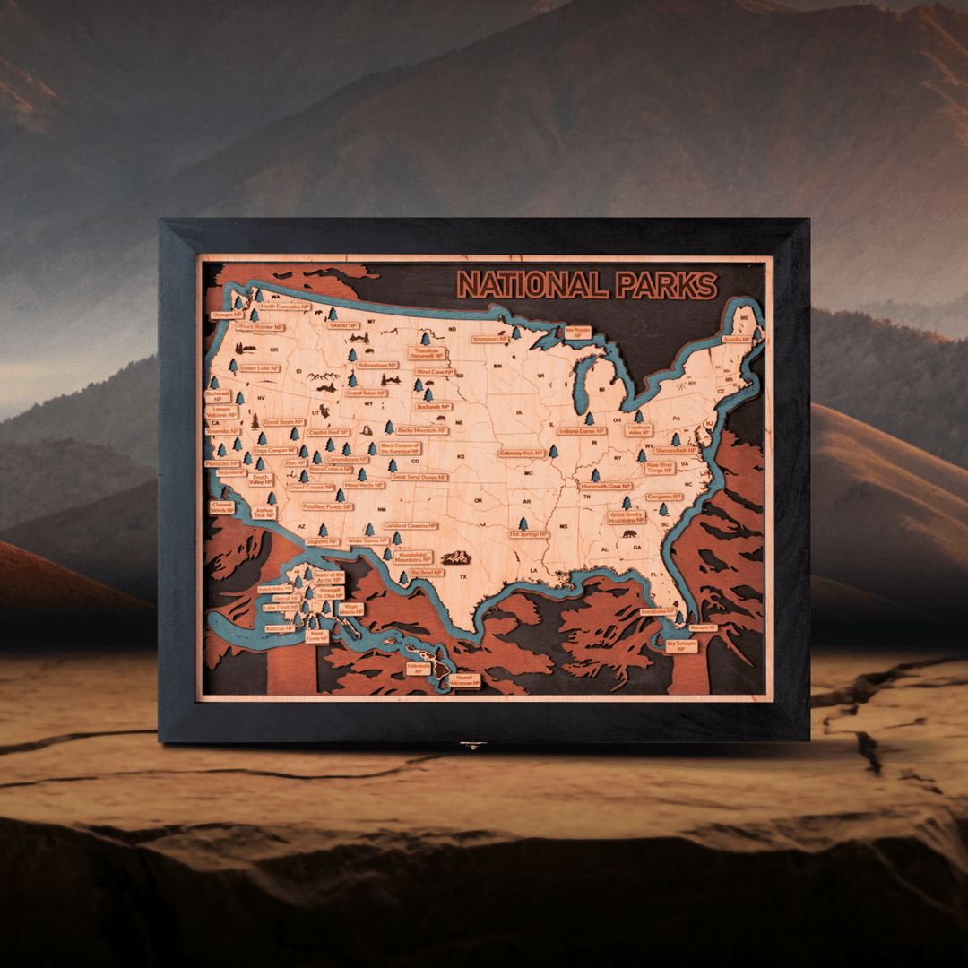 US 3D WOOD MAP OF NATIONAL PARKS - ZeWood