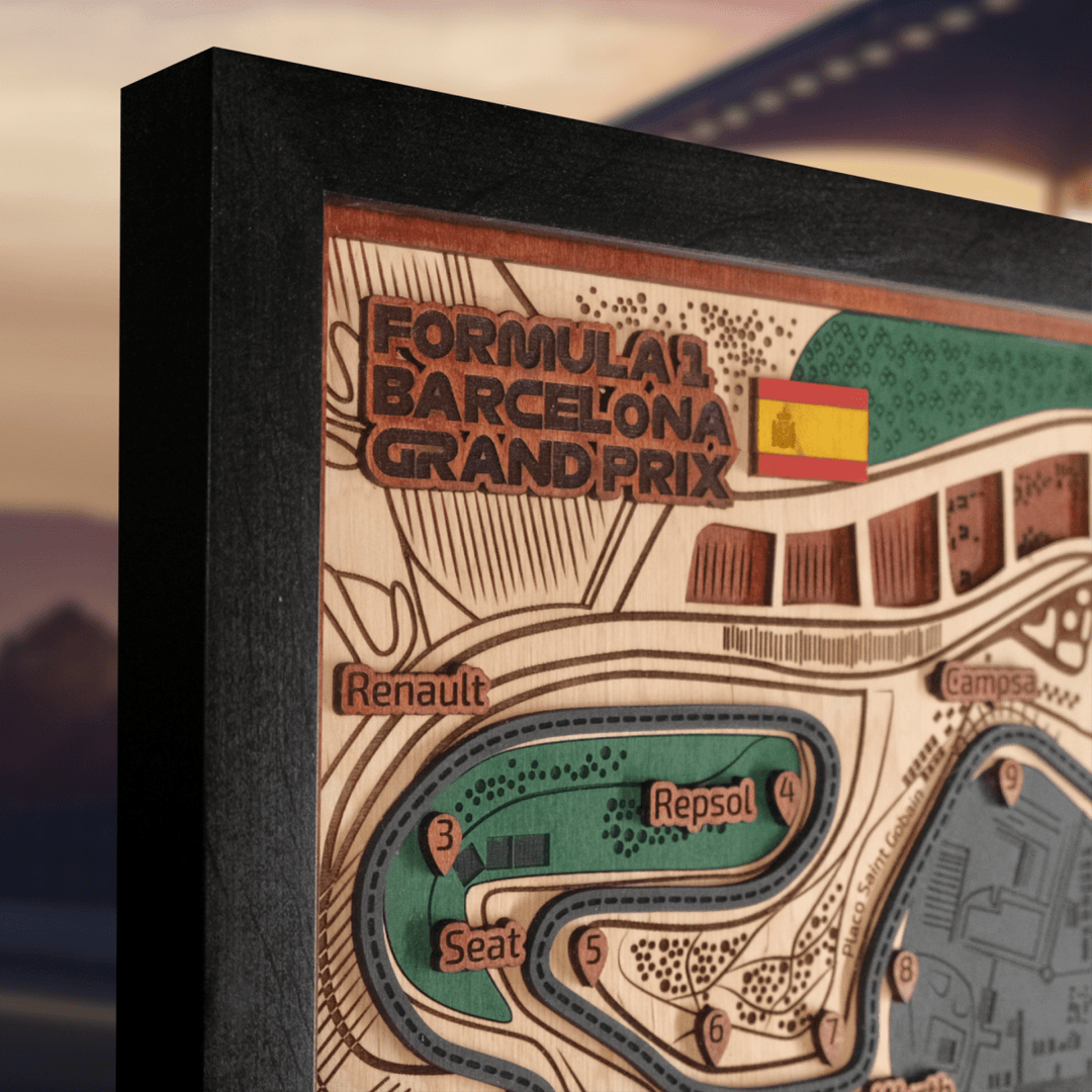 FORMULA 1 CIRCUIT DE BARCELONA - CATALUNYA 3D WOOD MAP - ZeWood