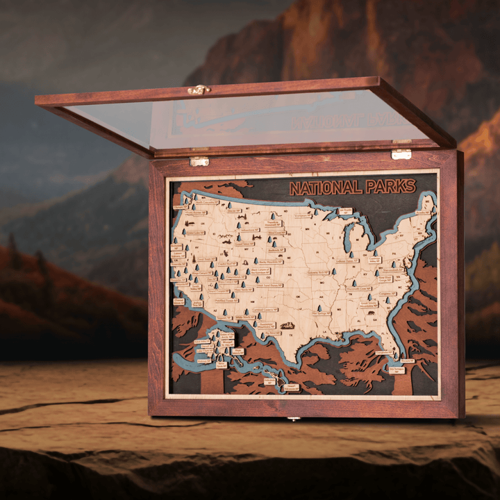 US 3D WOOD MAP OF NATIONAL PARKS