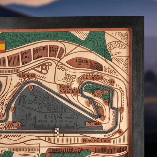 FORMULA 1 CIRCUIT DE BARCELONA - CATALUNYA 3D WOOD MAP - ZeWood