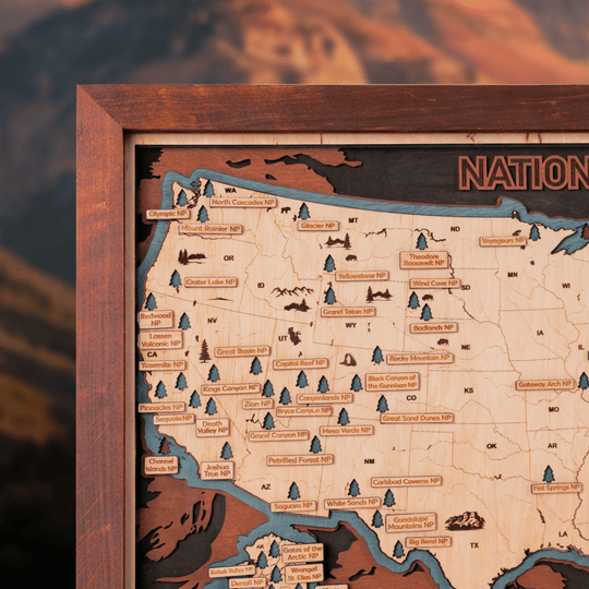 US 3D WOOD MAP OF NATIONAL PARKS - ZeWood