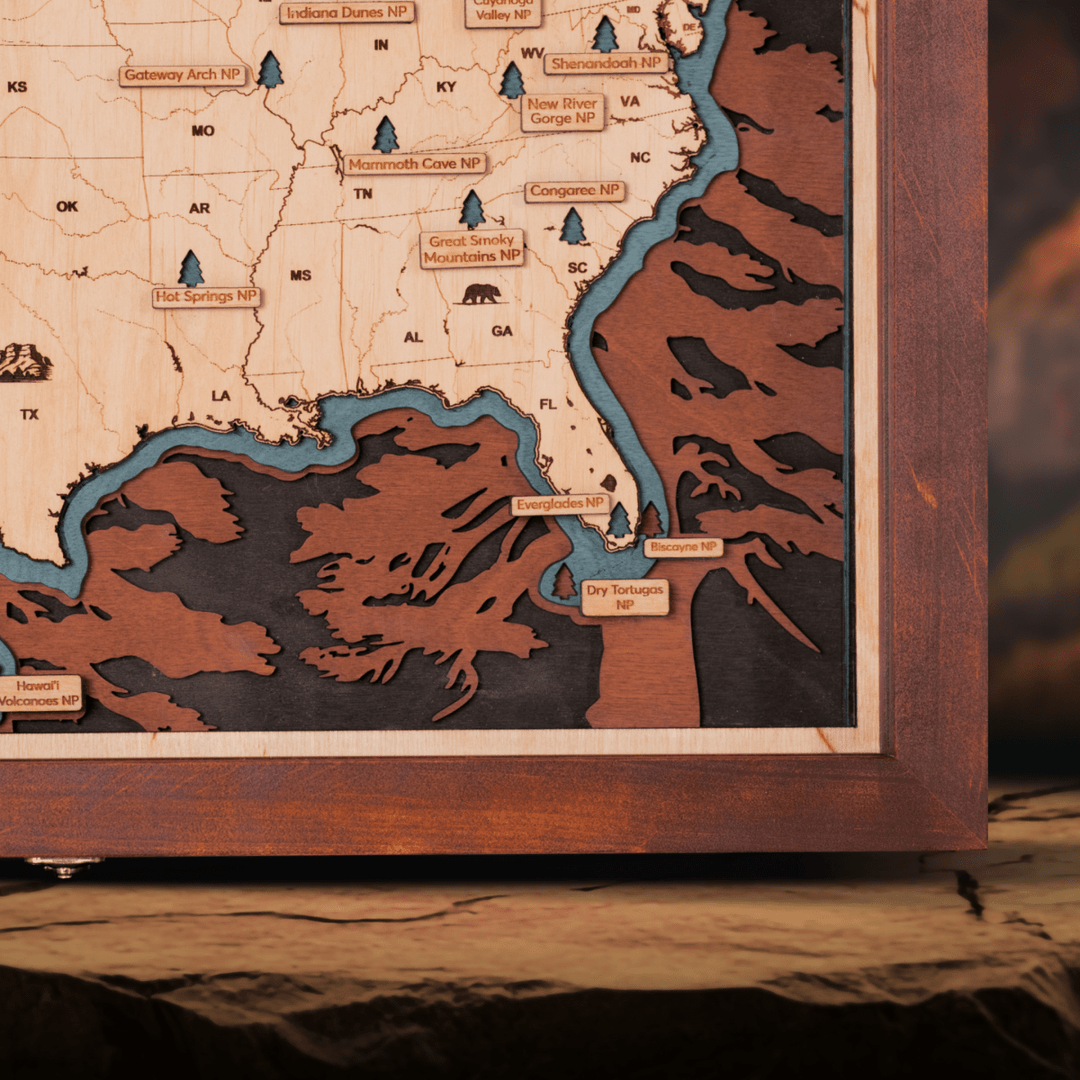 US 3D WOOD MAP OF NATIONAL PARKS - ZeWood