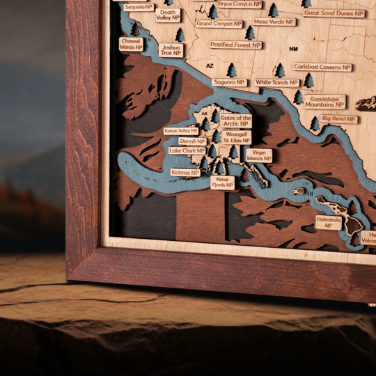 US 3D WOOD MAP OF NATIONAL PARKS - ZeWood