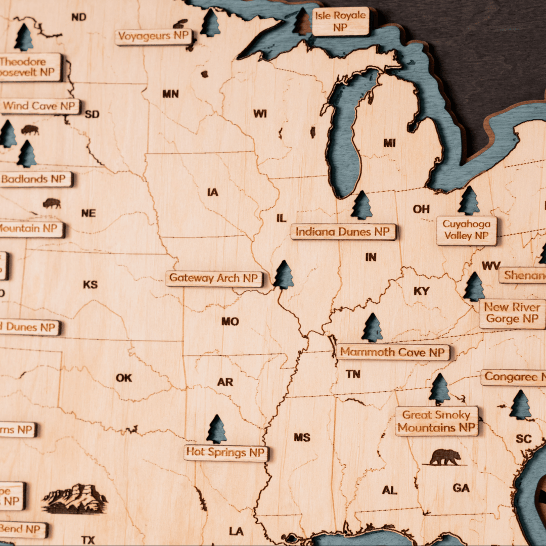 US 3D WOOD MAP OF NATIONAL PARKS - ZeWood