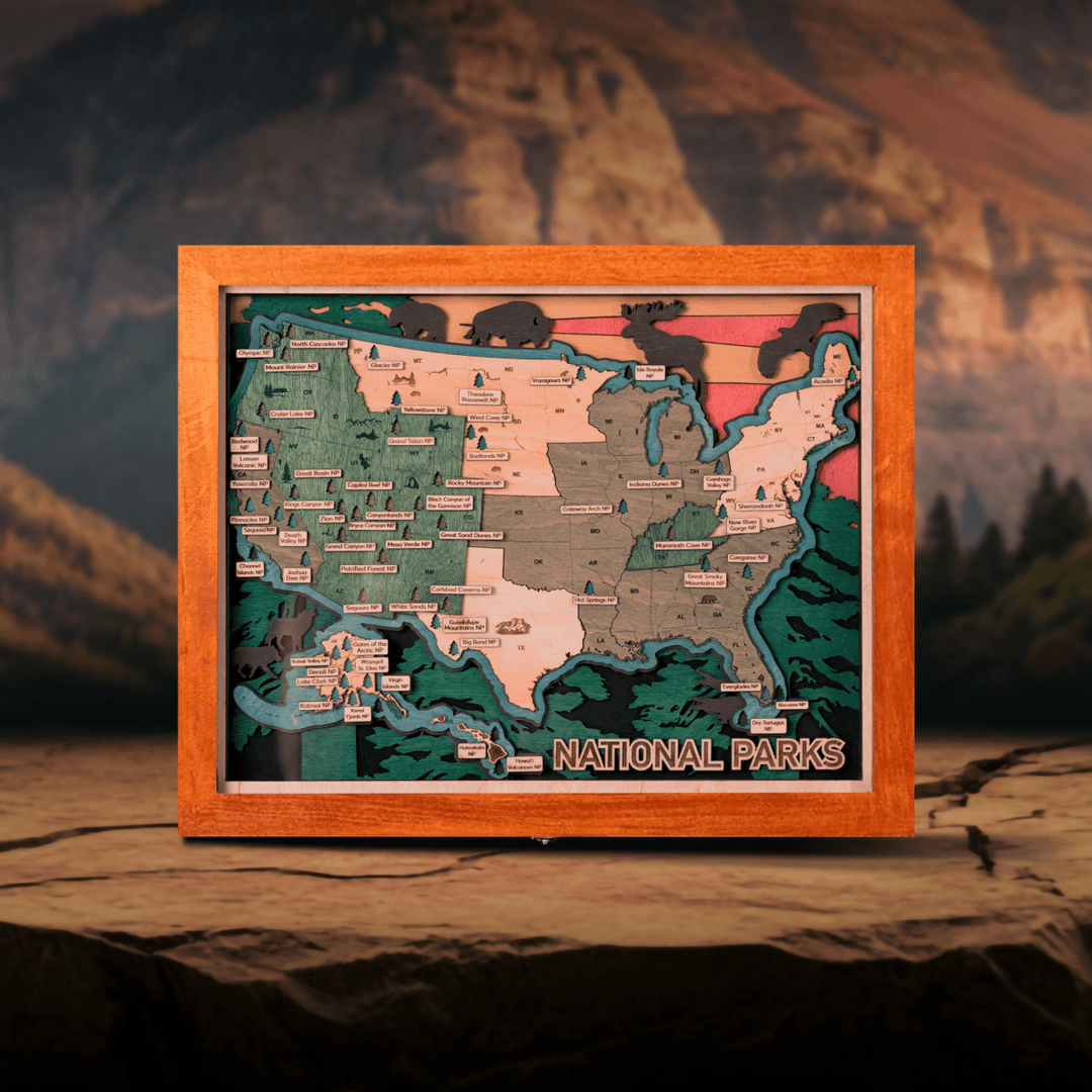 US 3D WOOD MAP OF NATIONAL PARKS - ZeWood