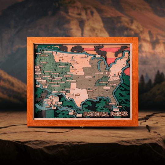 US 3D WOOD MAP OF NATIONAL PARKS - ZeWood