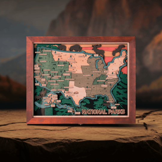 US 3D WOOD MAP OF NATIONAL PARKS - ZeWood