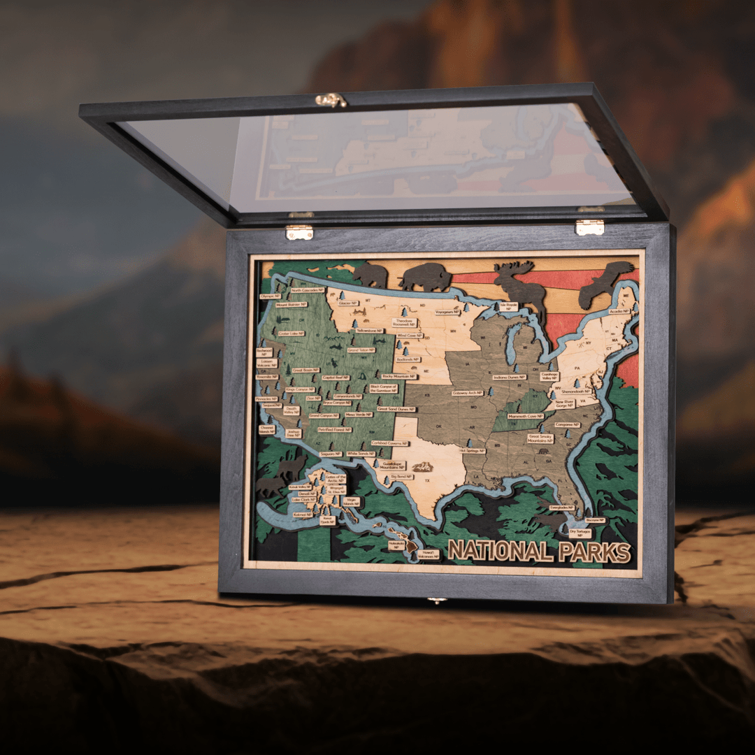 US 3D WOOD MAP OF NATIONAL PARKS - ZeWood