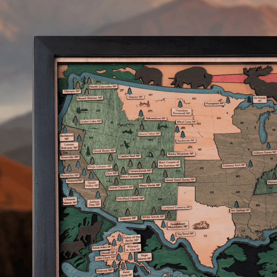 US 3D WOOD MAP OF NATIONAL PARKS - ZeWood