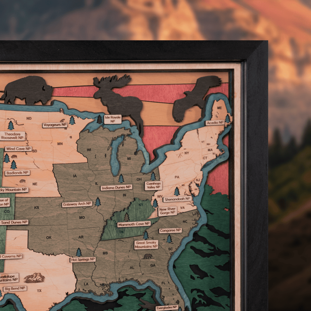 US 3D WOOD MAP OF NATIONAL PARKS - ZeWood