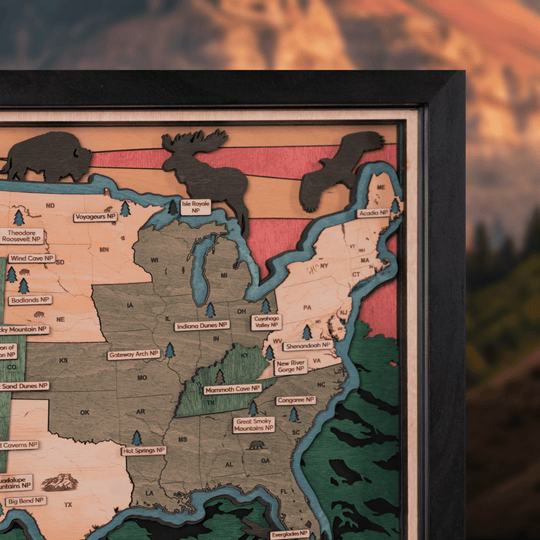 US 3D WOOD MAP OF NATIONAL PARKS - ZeWood