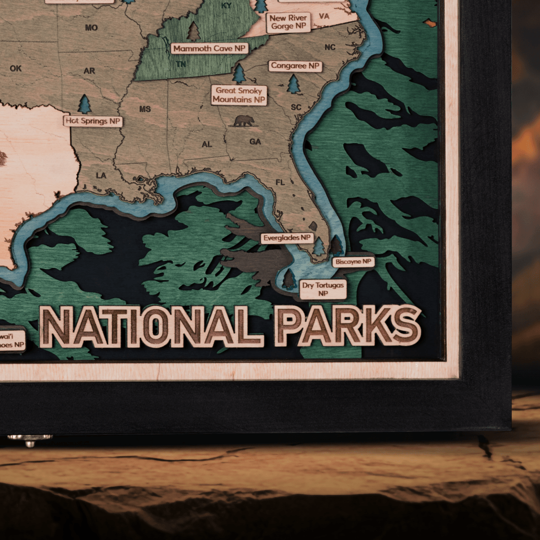US 3D WOOD MAP OF NATIONAL PARKS - ZeWood