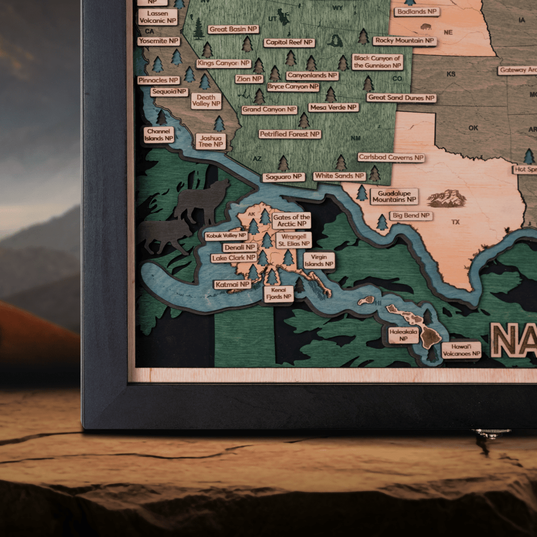 US 3D WOOD MAP OF NATIONAL PARKS - ZeWood