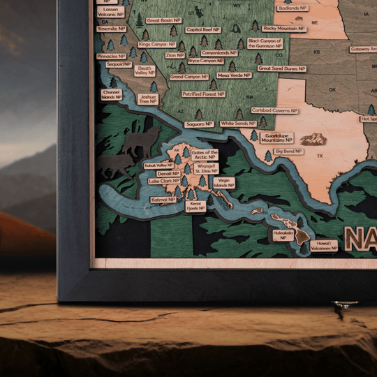 US 3D WOOD MAP OF NATIONAL PARKS - ZeWood