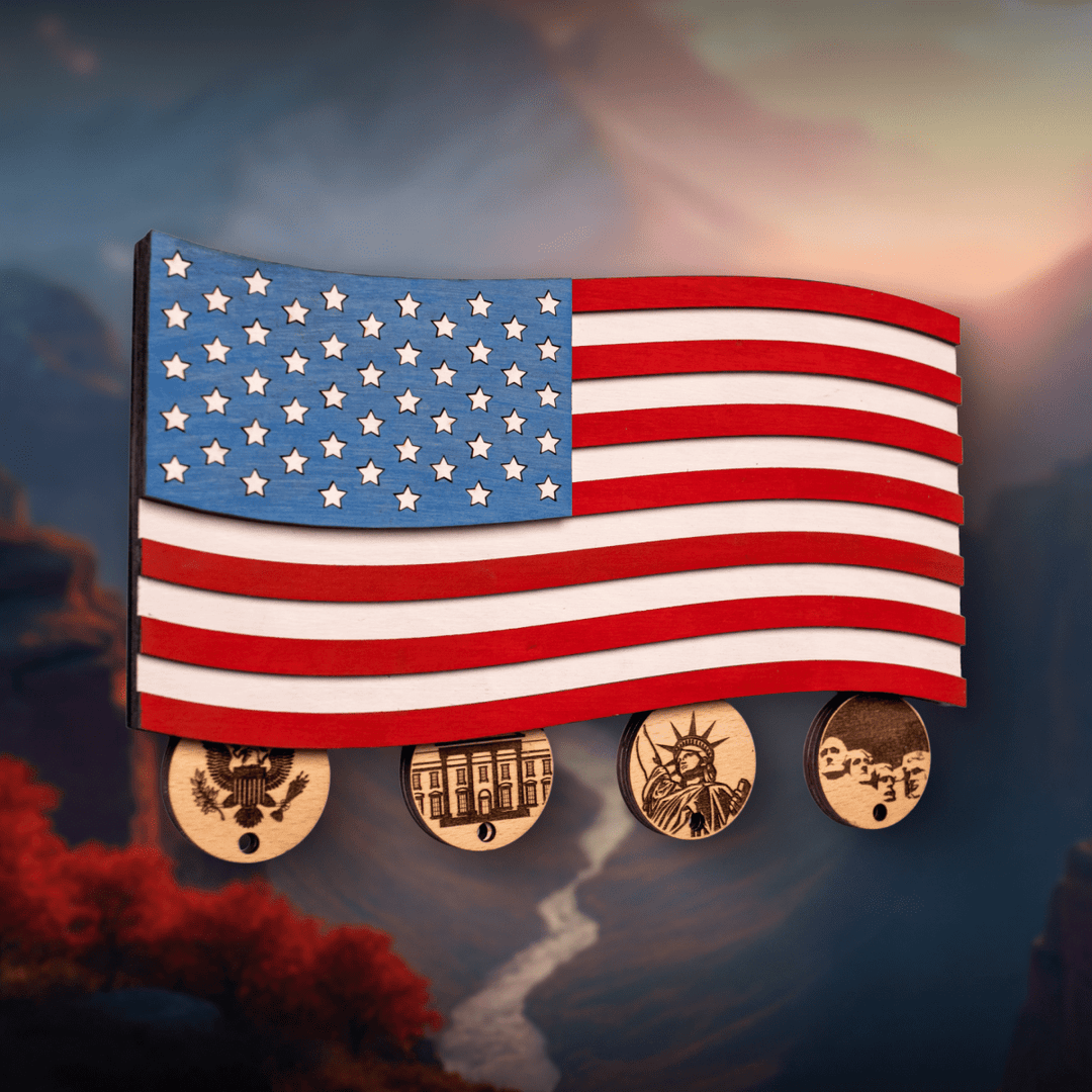 AMERICAN FLAG 3D WOOD KEY HOLDER - ZeWood