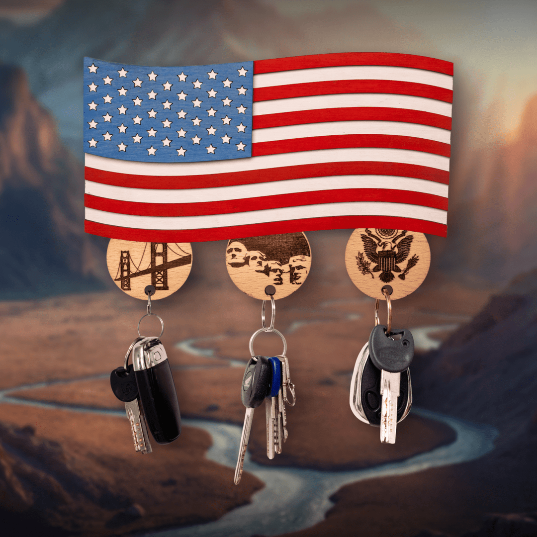 AMERICAN FLAG 3D WOOD KEY HOLDER - ZeWood