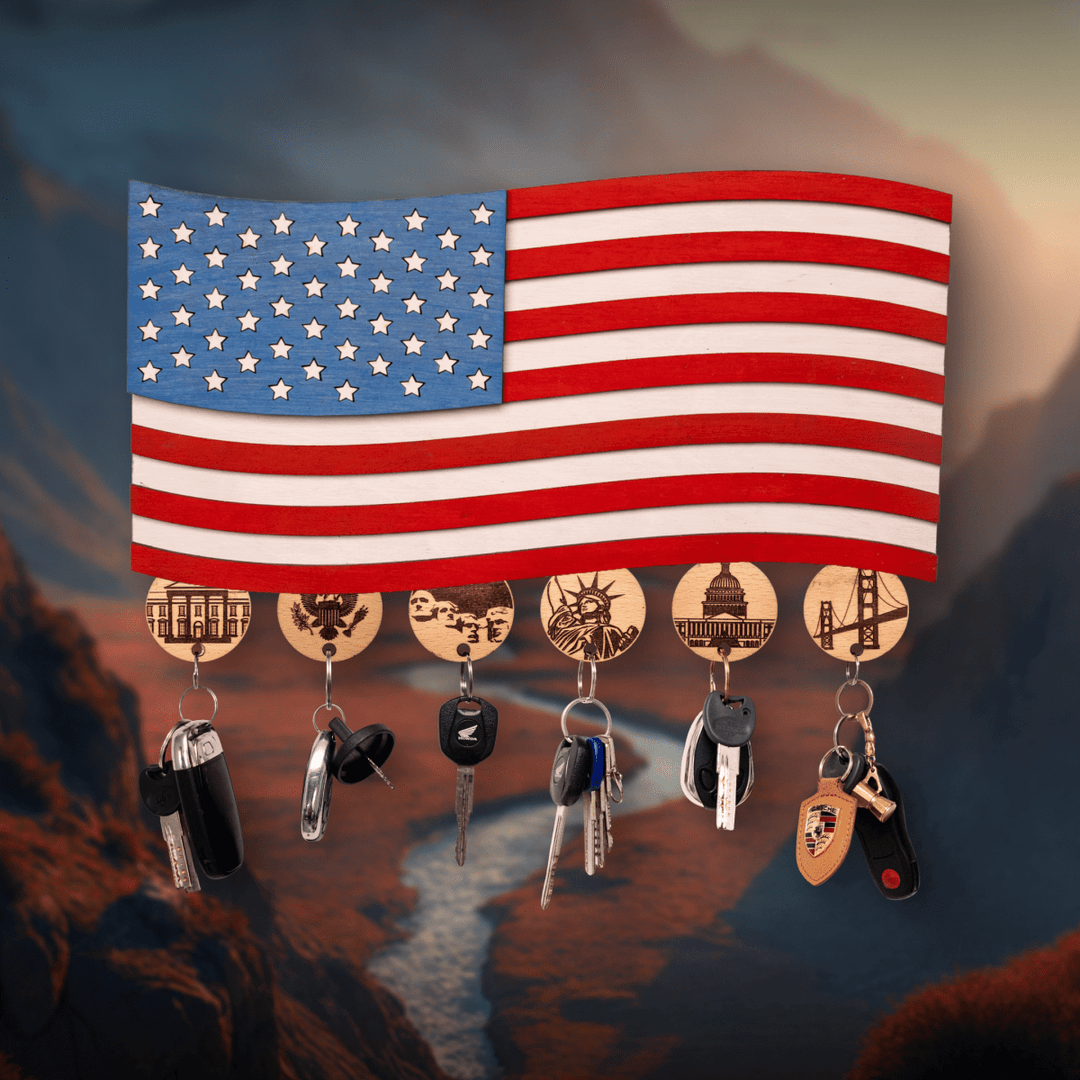 AMERICAN FLAG 3D WOOD KEY HOLDER - ZeWood