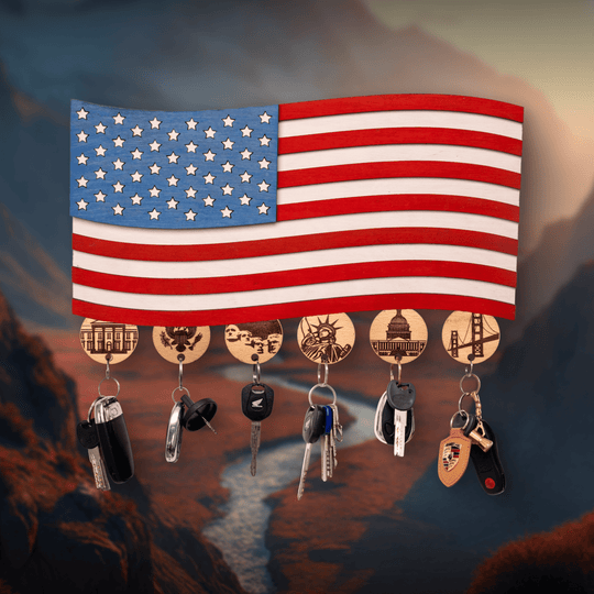 AMERICAN FLAG 3D WOOD KEY HOLDER - ZeWood