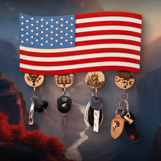 AMERICAN FLAG 3D WOOD KEY HOLDER - ZeWood