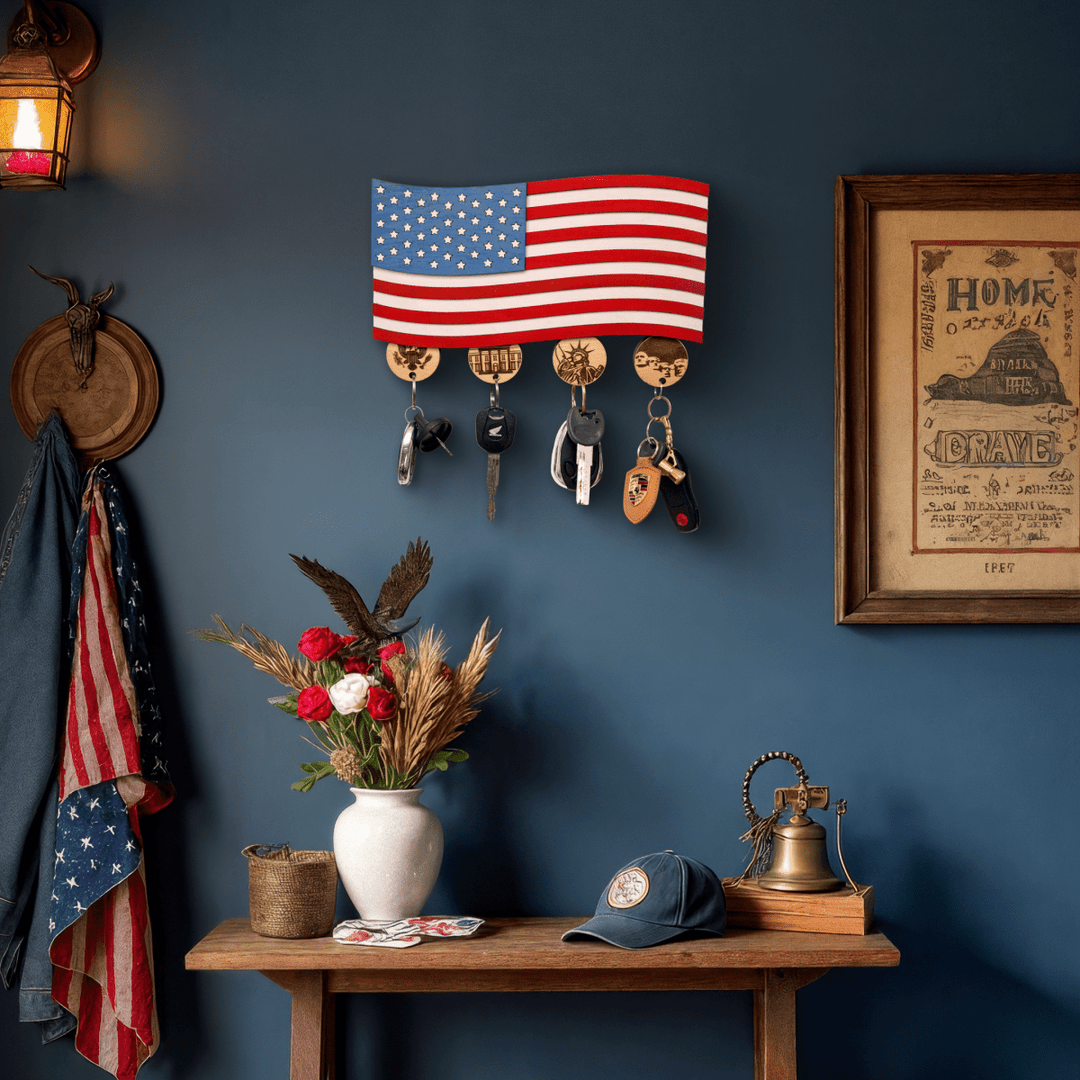 AMERICAN FLAG 3D WOOD KEY HOLDER - ZeWood