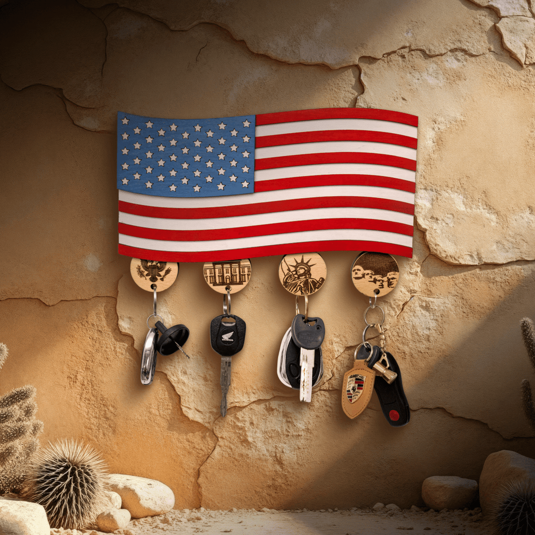 AMERICAN FLAG 3D WOOD KEY HOLDER - ZeWood