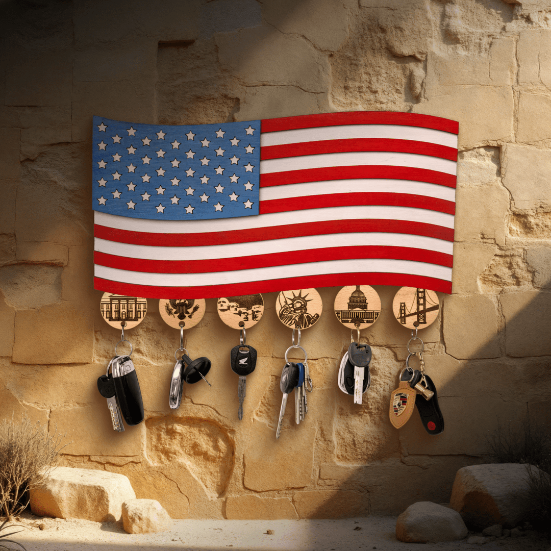 AMERICAN FLAG 3D WOOD KEY HOLDER - ZeWood