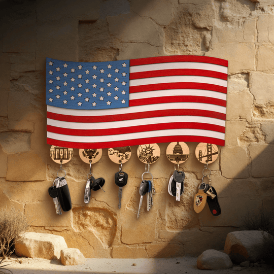 AMERICAN FLAG 3D WOOD KEY HOLDER - ZeWood