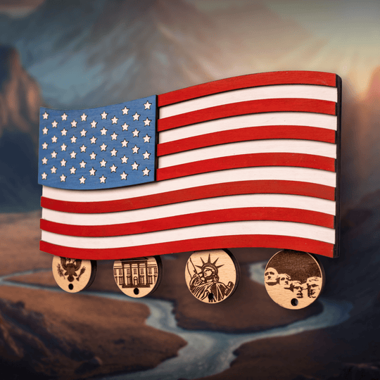 AMERICAN FLAG 3D WOOD KEY HOLDER - ZeWood