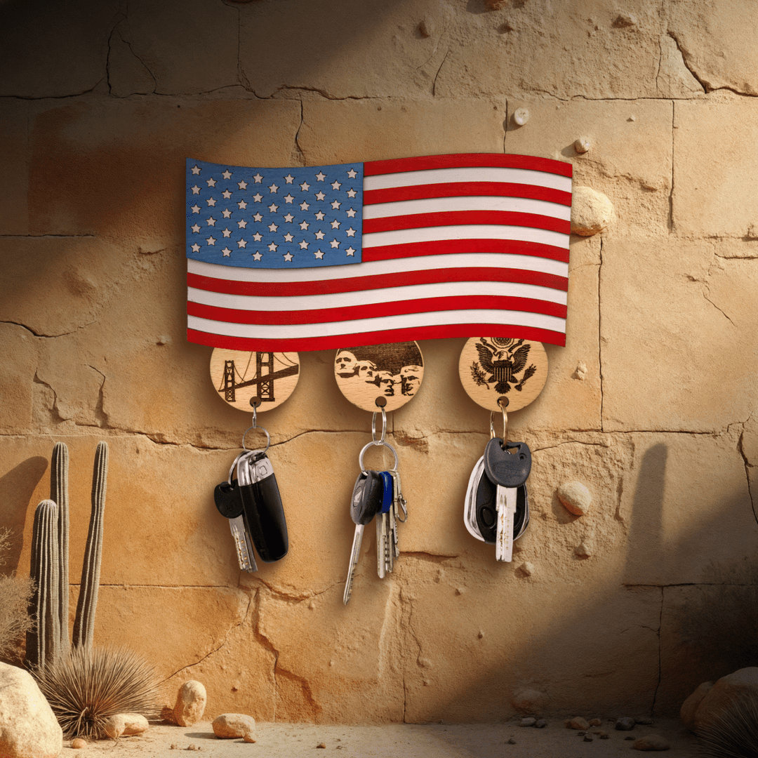 AMERICAN FLAG 3D WOOD KEY HOLDER - ZeWood