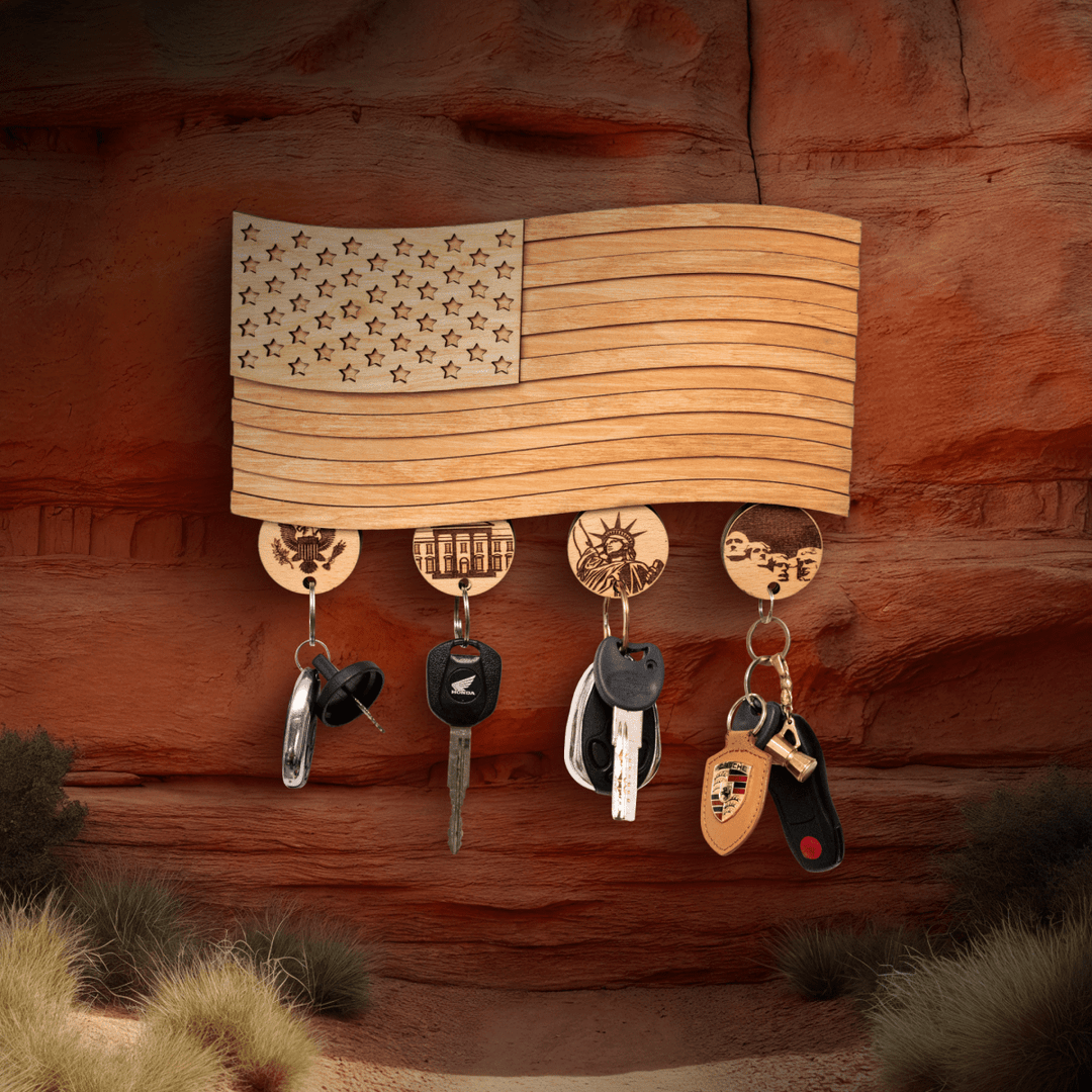 AMERICAN FLAG 3D WOOD KEY HOLDER - ZeWood