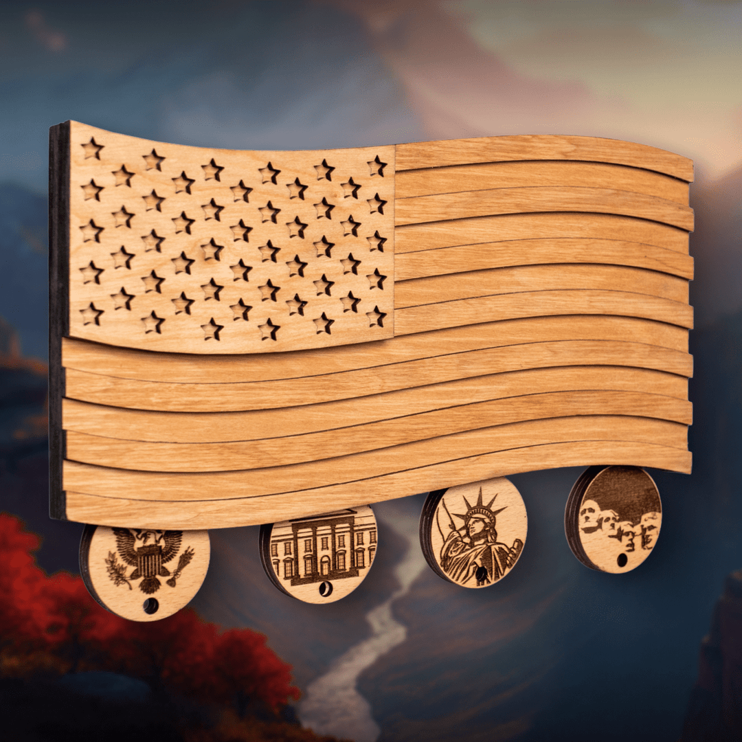 AMERICAN FLAG 3D WOOD KEY HOLDER - ZeWood