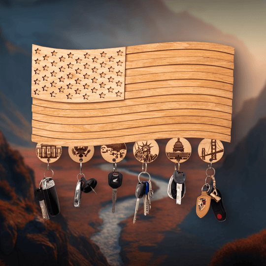 AMERICAN FLAG 3D WOOD KEY HOLDER - ZeWood