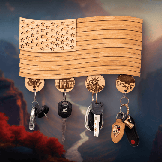 AMERICAN FLAG 3D WOOD KEY HOLDER - ZeWood