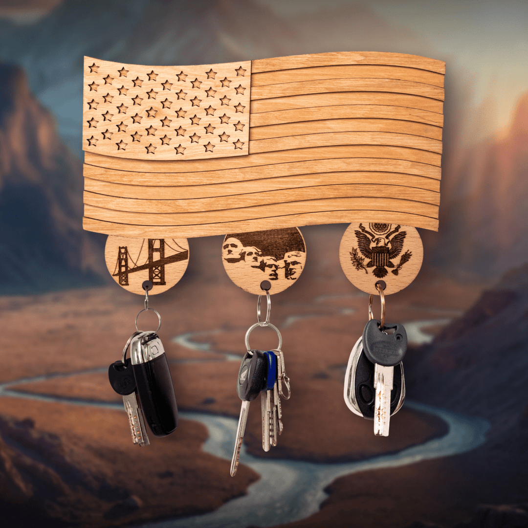 AMERICAN FLAG 3D WOOD KEY HOLDER - ZeWood