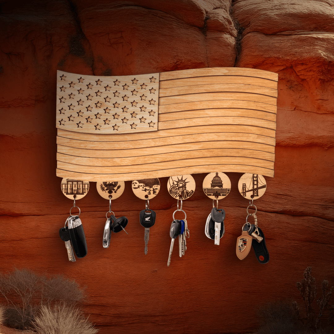 AMERICAN FLAG 3D WOOD KEY HOLDER - ZeWood