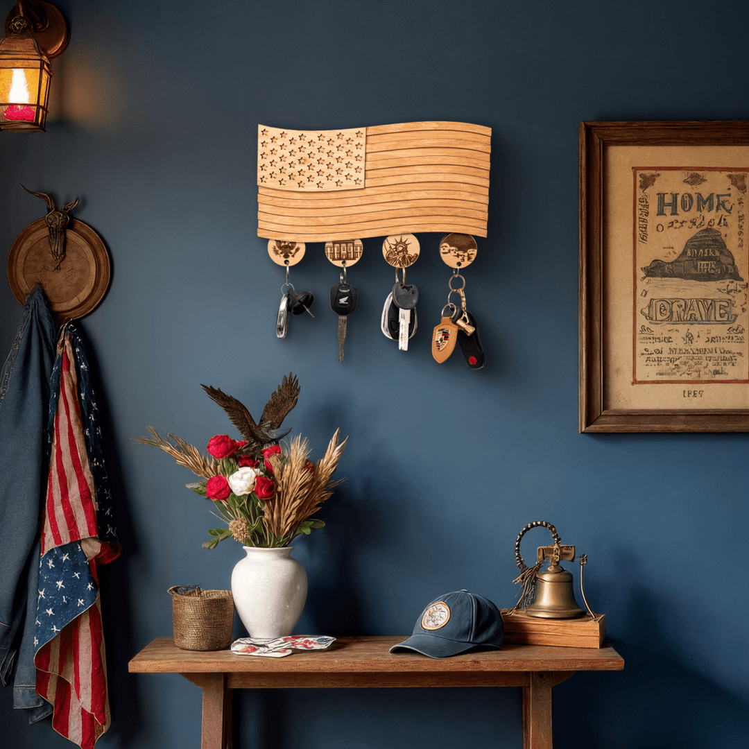 AMERICAN FLAG 3D WOOD KEY HOLDER - ZeWood