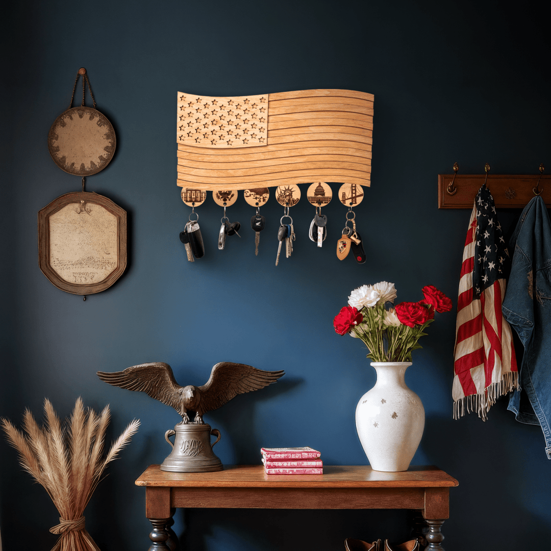 AMERICAN FLAG 3D WOOD KEY HOLDER - ZeWood