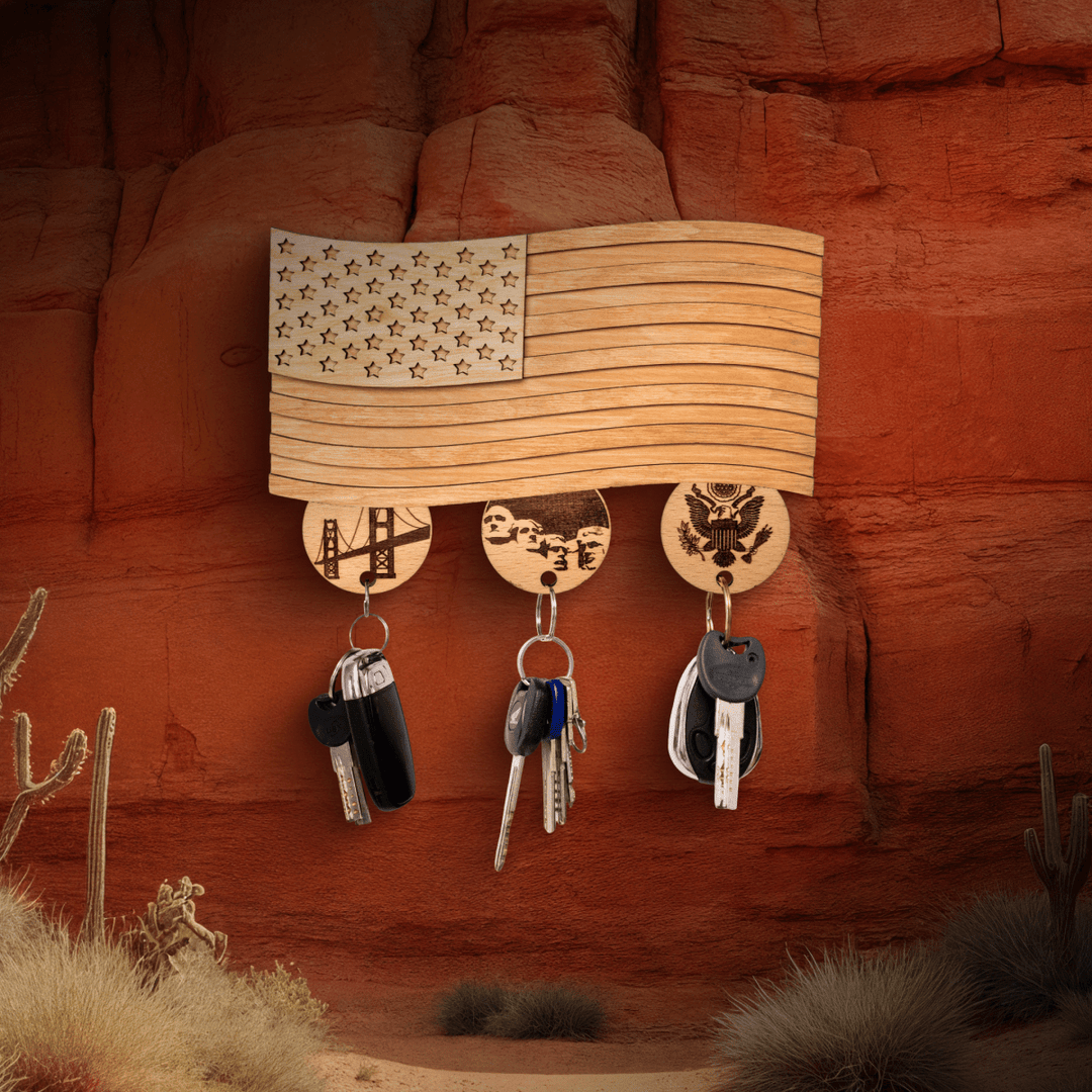 AMERICAN FLAG 3D WOOD KEY HOLDER - ZeWood