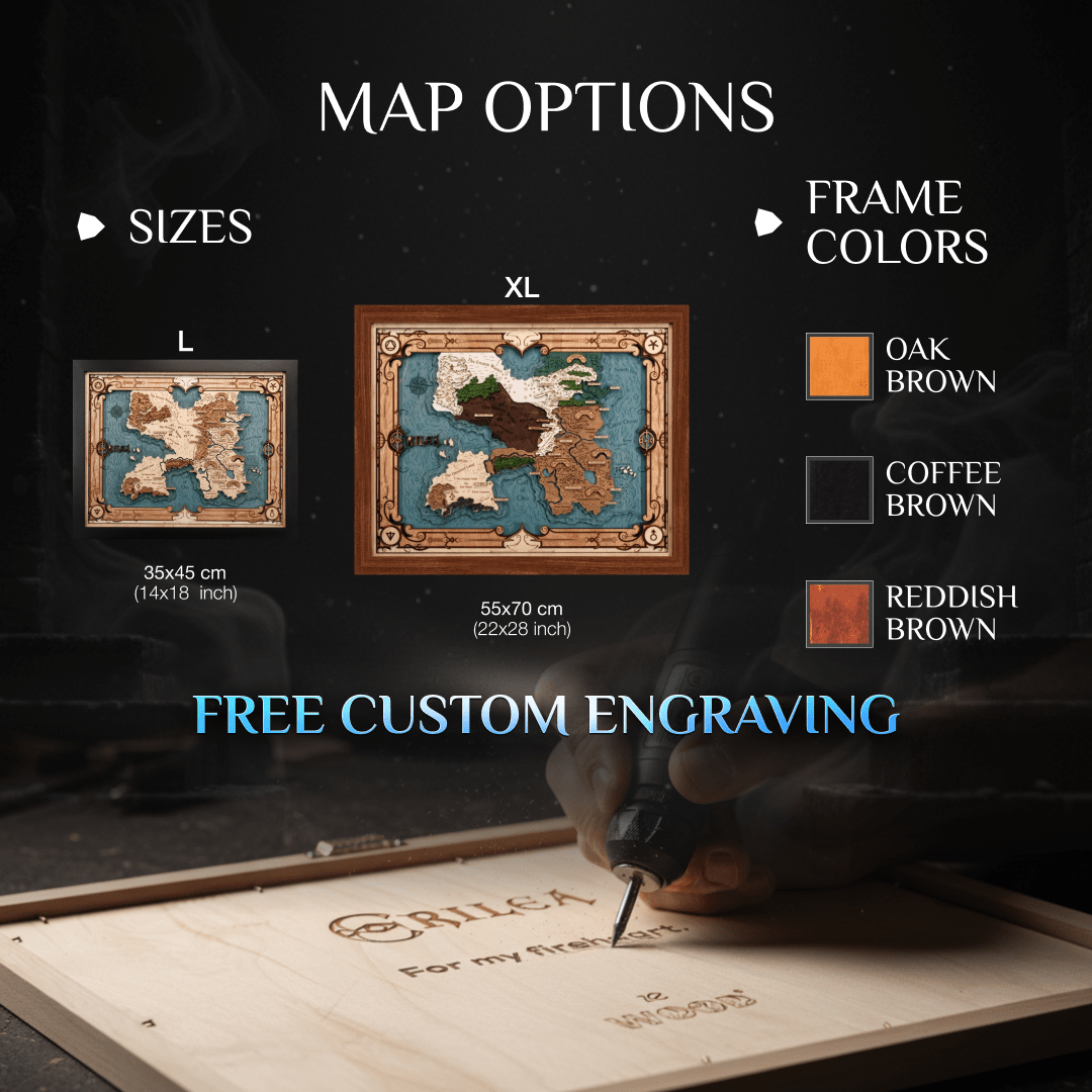 CUSTOM FANTASY 3D WOOD WORLD MAP - ZeWood