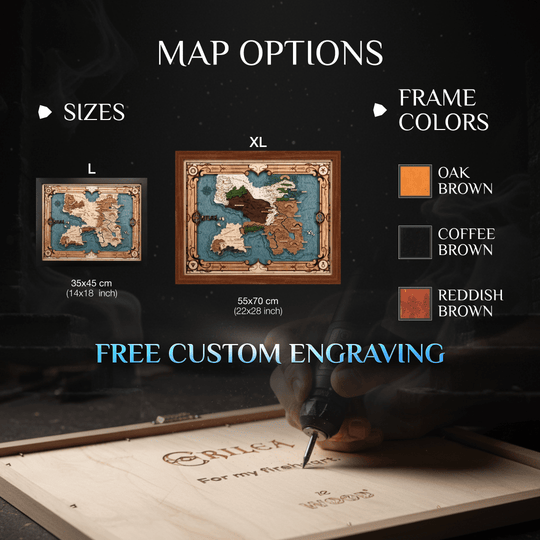 CUSTOM FANTASY 3D WOOD WORLD MAP - ZeWood