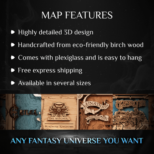 CUSTOM FANTASY 3D WOOD WORLD MAP - ZeWood
