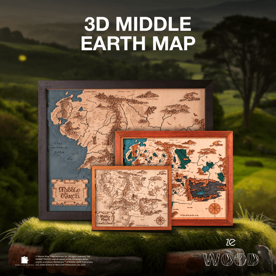 MIDDLE EARTH™ 3D WOOD MAP – a legendary wood anniversary gift - ZeWood