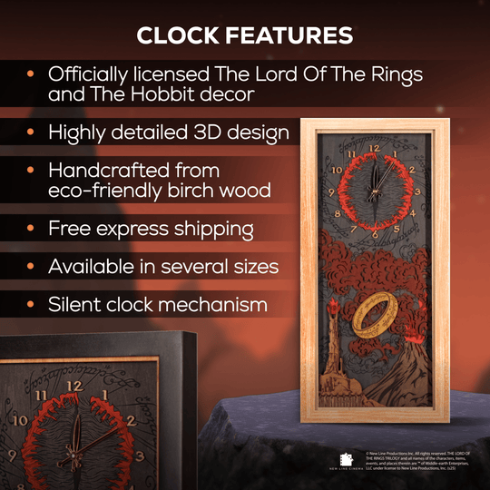 THE LORD OF THE RINGS™ 3D WOOD WALL CLOCK - ZeWood