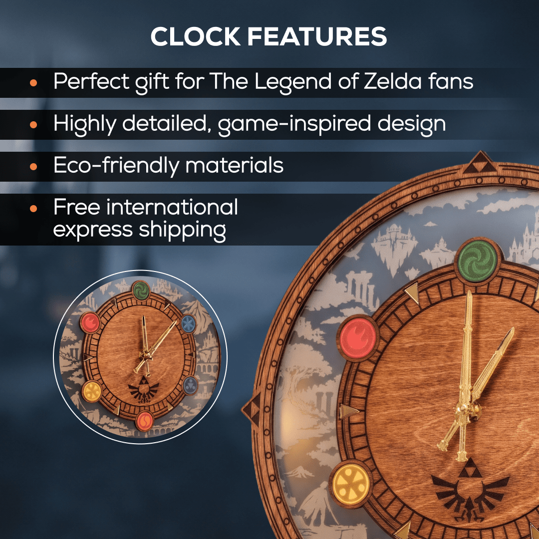 HYRULE ECHOES OF TIME WOODEN 3D WALL CLOCK - ZeWood