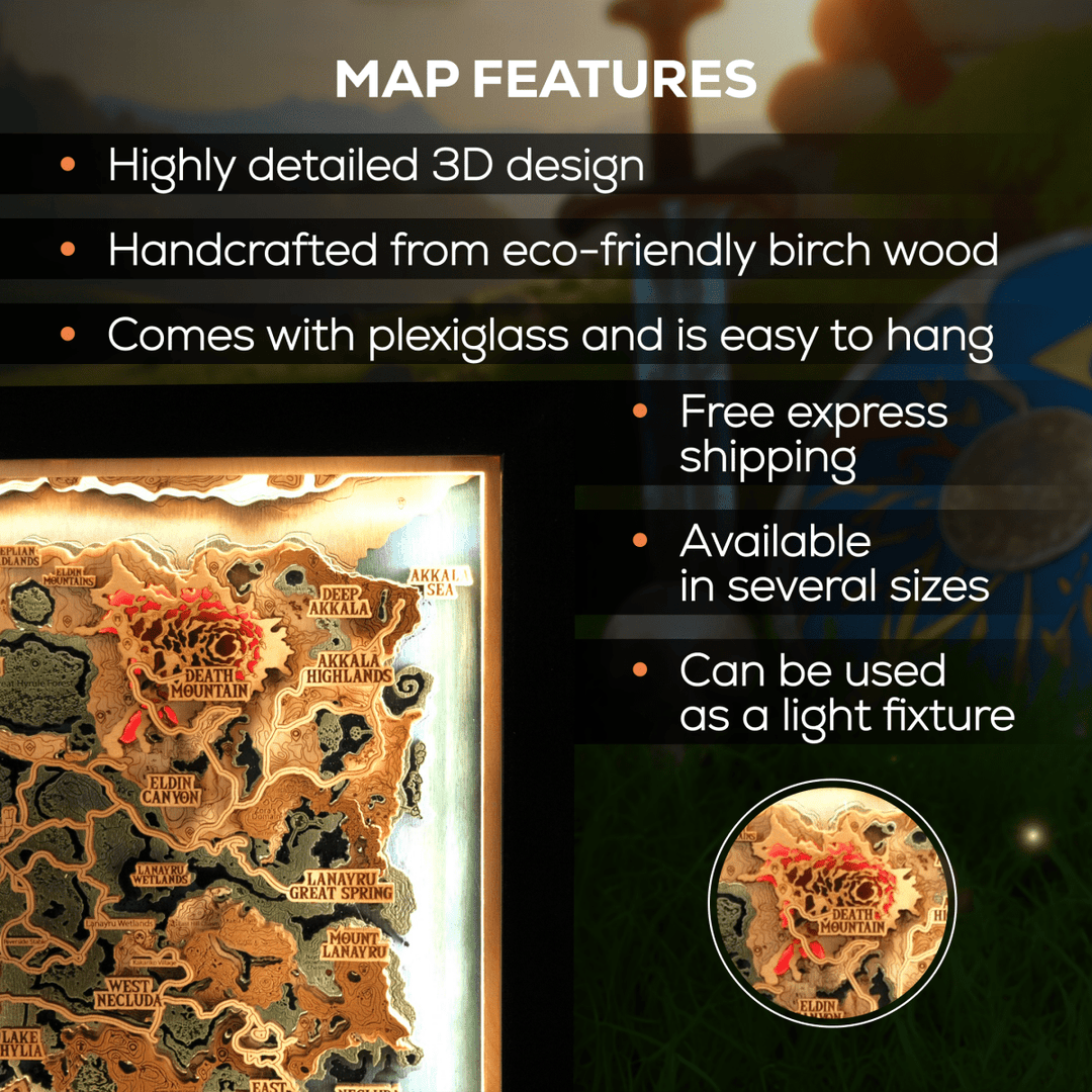 HANDCRAFTED HYRULE 3D WOOD MAP 2.0 - ZeWood