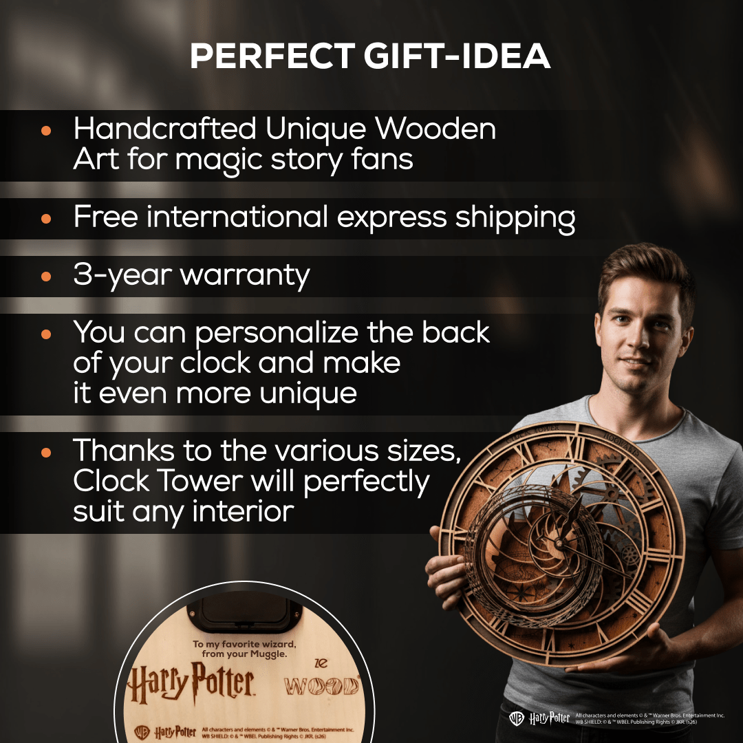 HANDCRAFTED HOGWARTS™ CLOCK TOWER 3D WALL CLOCK - OFFICIALLY LICENSED - HARRY POTTER - ZeWood