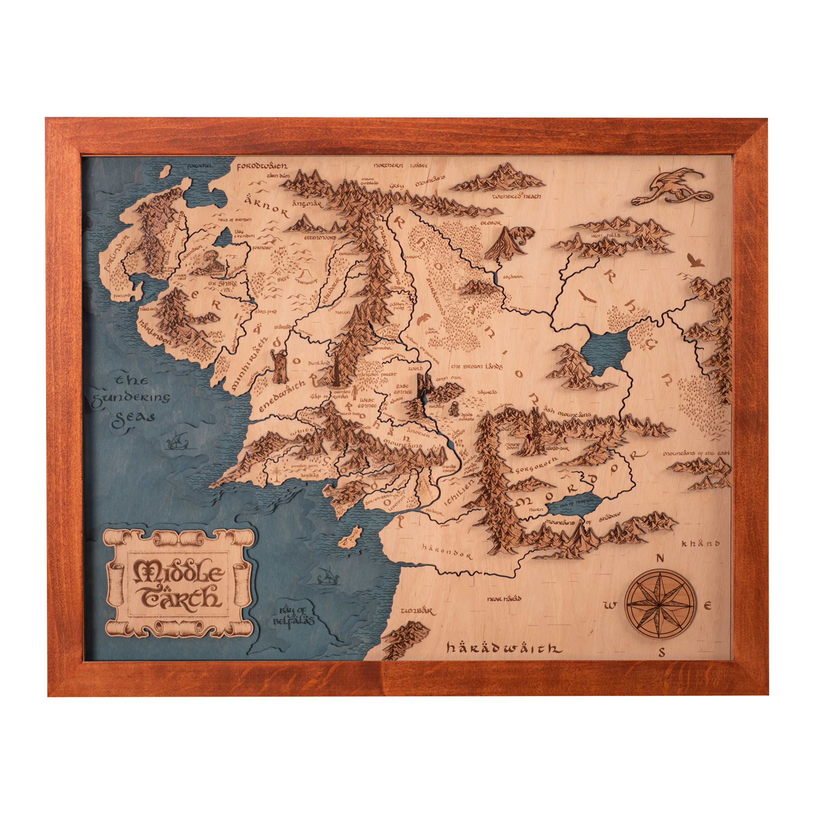 Middle Earth - Lord of the Rings Wood Map