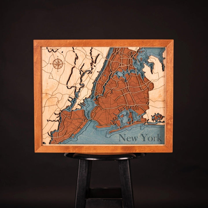 NEW YORK 3D WOOD MAP